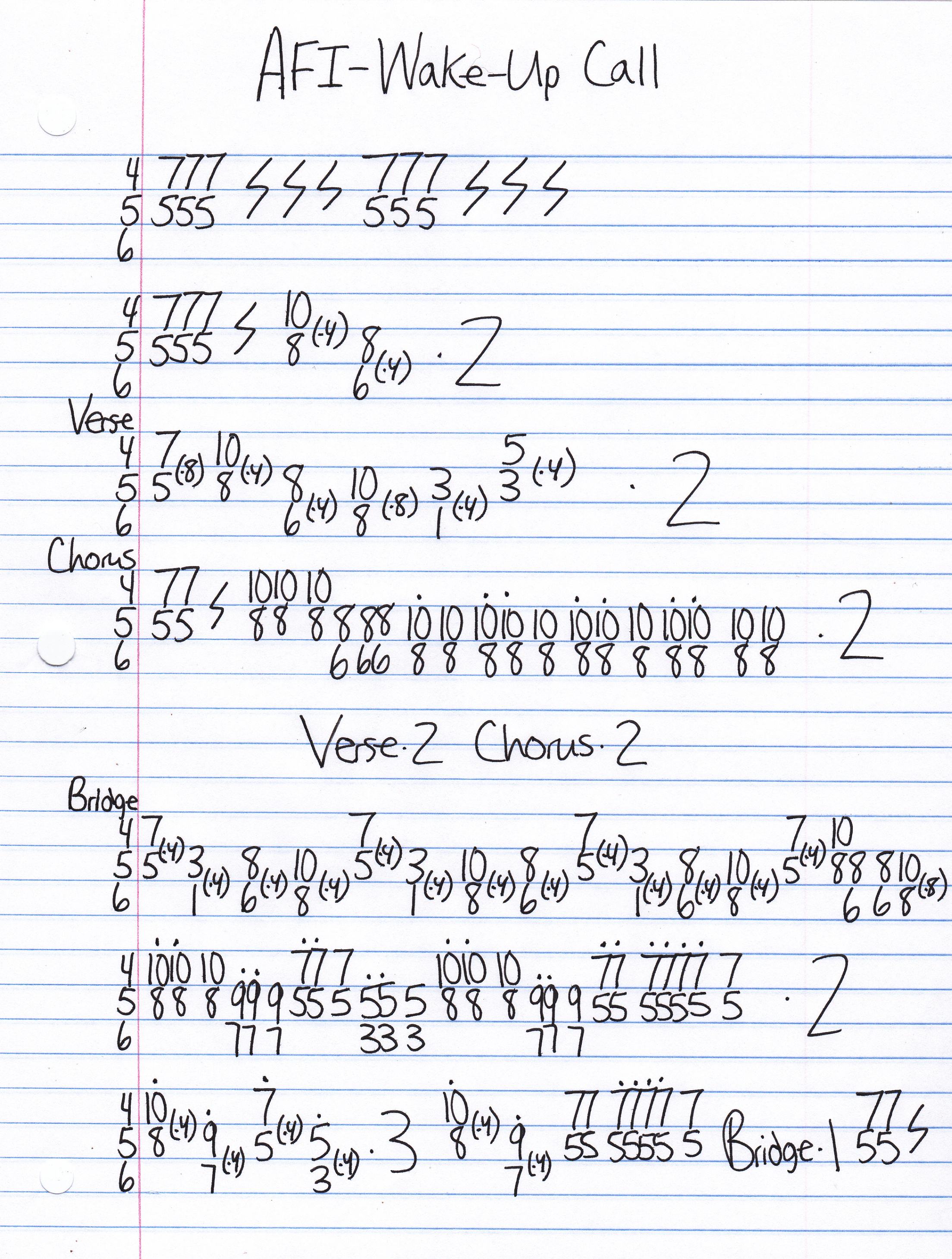 High quality guitar tab for Wake Up Call by AFI off of the album Very Proud Of Ya. ***Complete and accurate guitar tab!***